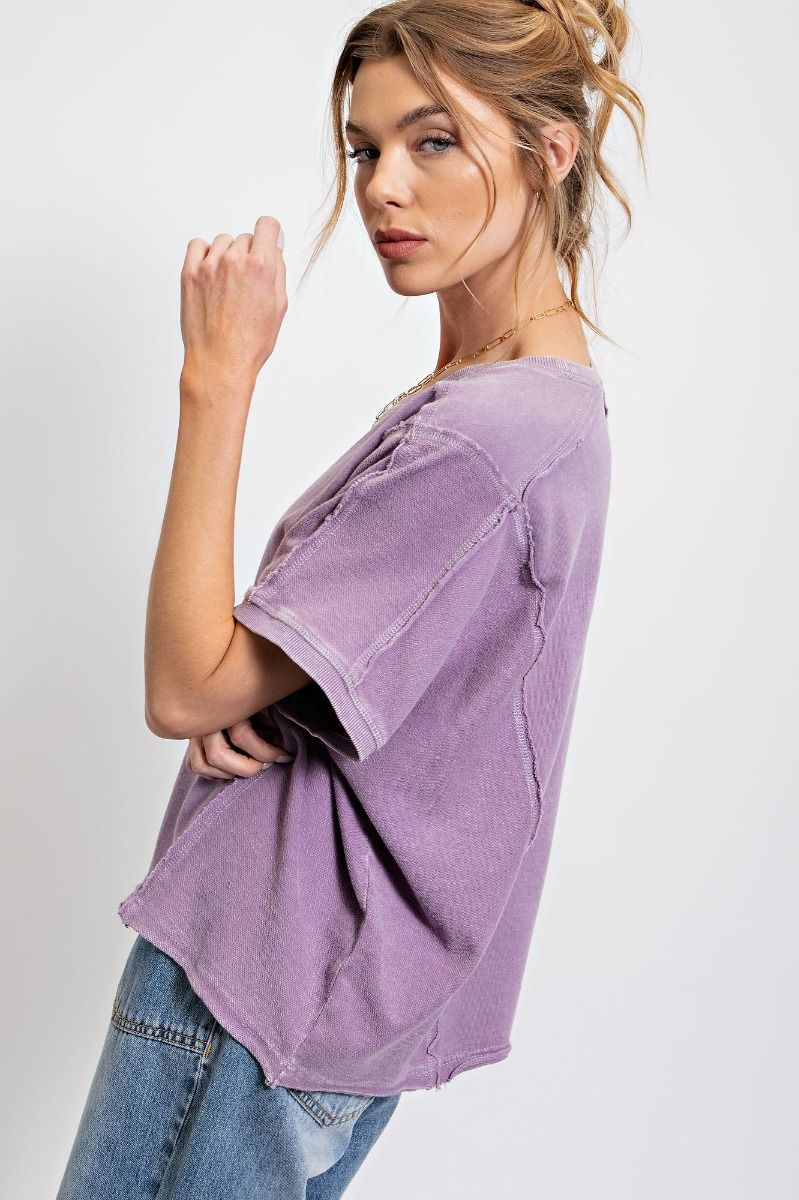 Ash Violet Washed Terry Boxy Top ET18564