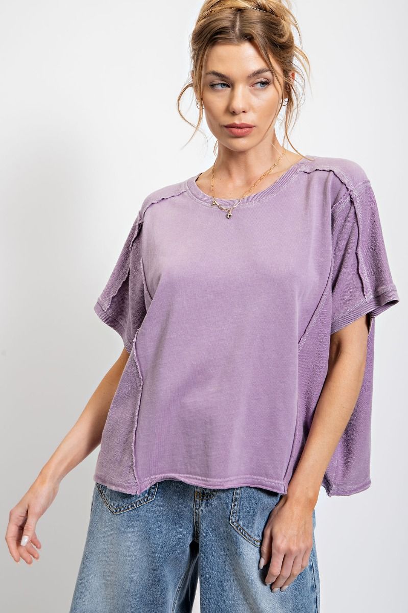 Ash Violet Washed Terry Boxy Top ET18564