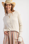 Ribbed Knit Mineral Washed Long Sleeve Top