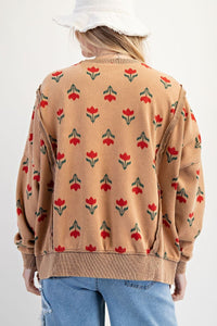 Easel Washed Retro Tulip Thermal Pullover - Faded Camel