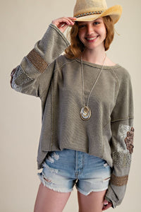 Easel Inside Out Washed Terry Pullover - Faded Olive