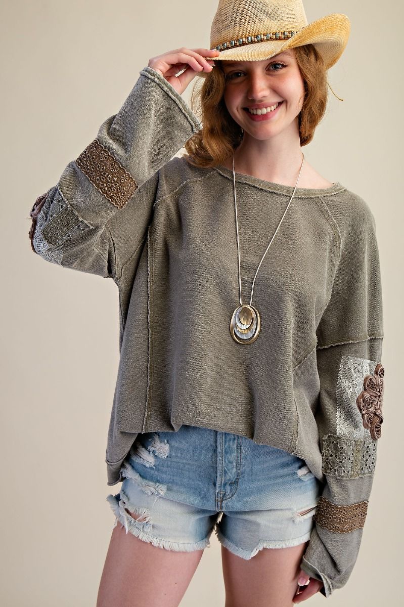 Easel Inside Out Washed Terry Pullover - Faded Olive