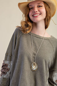 Easel Inside Out Washed Terry Pullover - Faded Olive