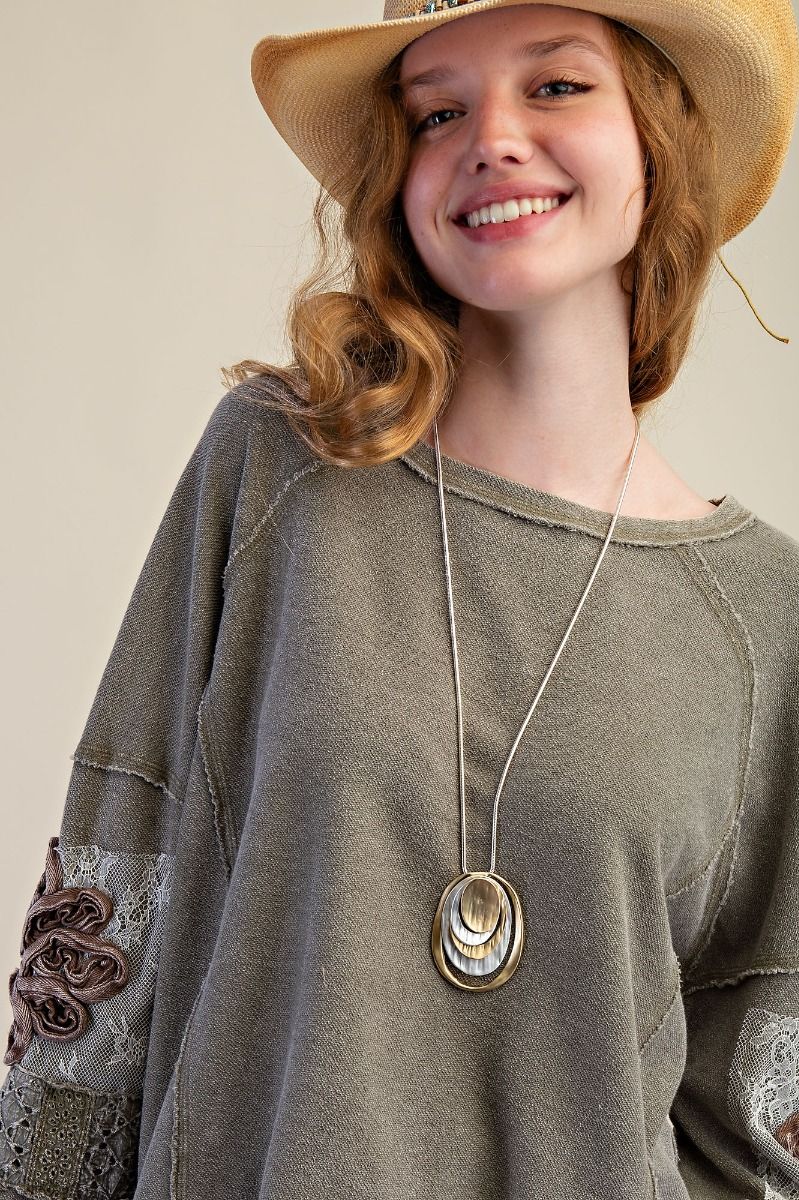 Easel Inside Out Washed Terry Pullover - Faded Olive