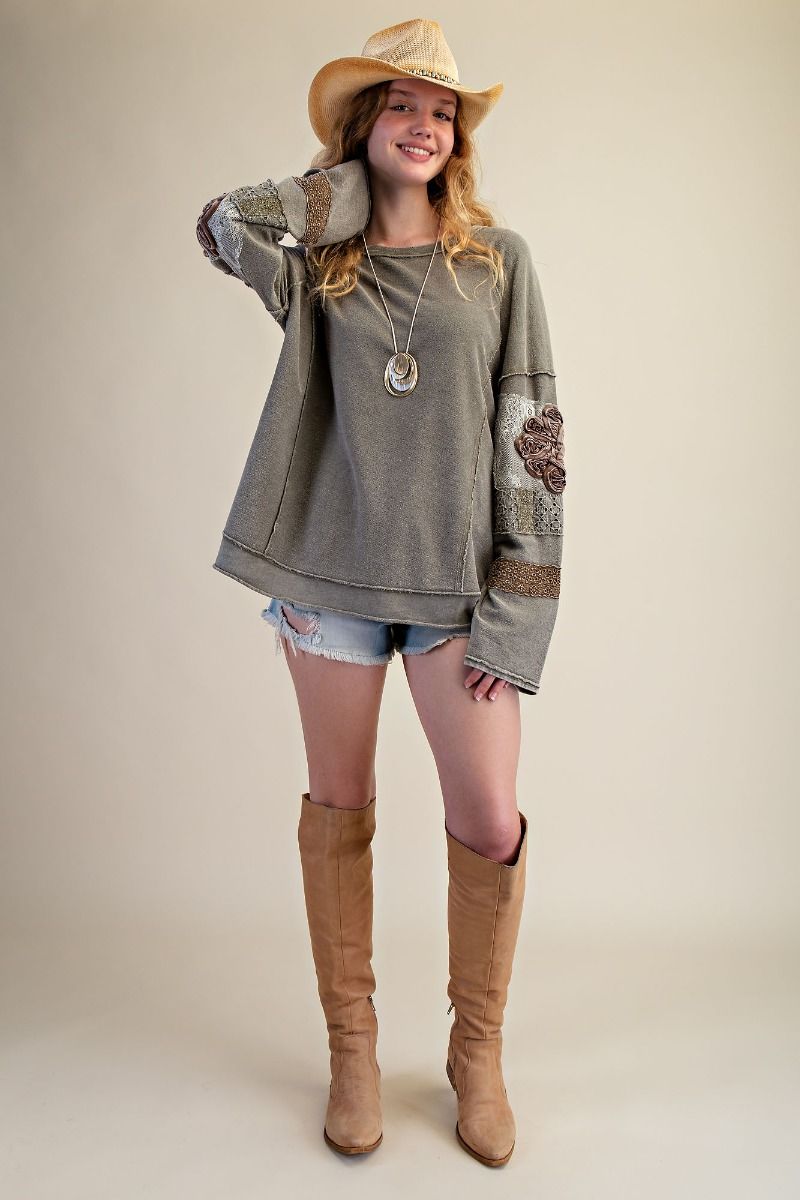 Easel Inside Out Washed Terry Pullover - Faded Olive