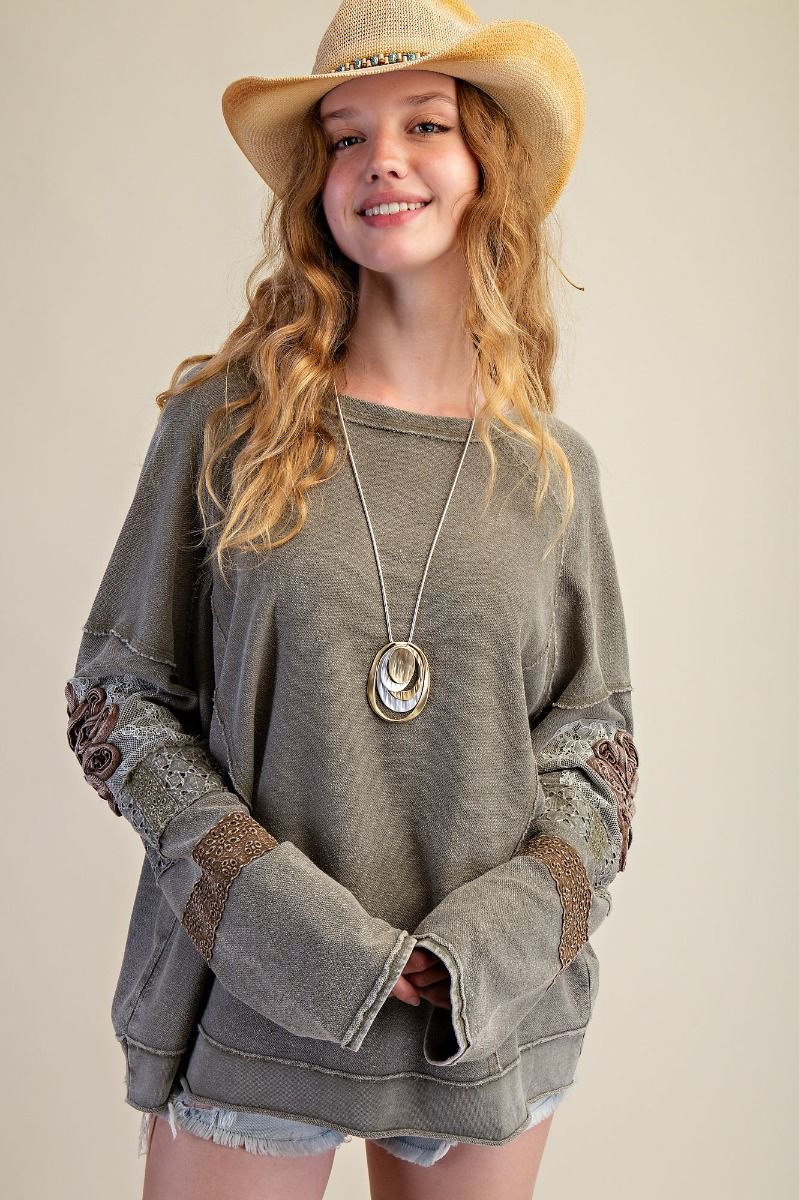 Easel Inside Out Washed Terry Pullover - Faded Olive