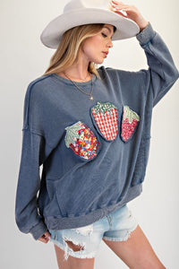 Easel Strawberry Patch Washed Terry Pullover