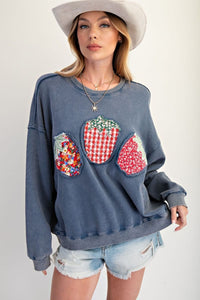 Easel Strawberry Patch Washed Terry Pullover