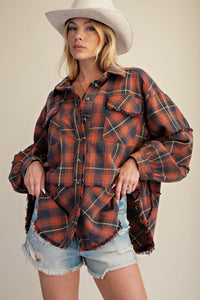 Easel Plaid Washed Button Down Shirt - Navy