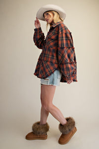 Easel Plaid Washed Button Down Shirt - Navy