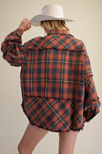 Easel Plaid Washed Button Down Shirt - Navy