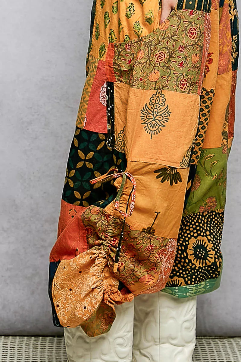POL Printed Patchwork Pants with Adjustable Side Drawstring