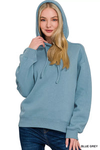 Relaxed Fit Basic Fleece Hoodie in Blue Grey