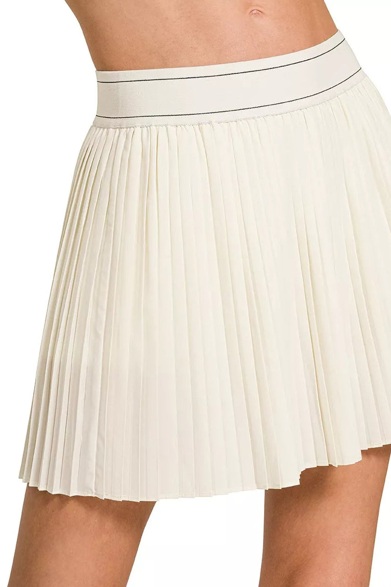 Zenana Woven High Waist Pleated Mini Skirt with Shorts Lining