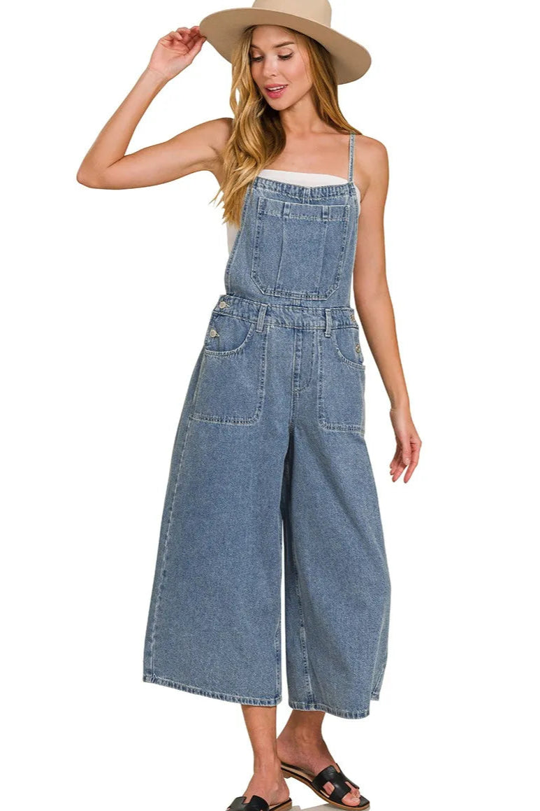 Wide Leg Medium Washed Denim Overalls