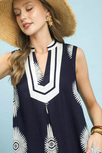 Umgee Geometric Midi Dress in Navy