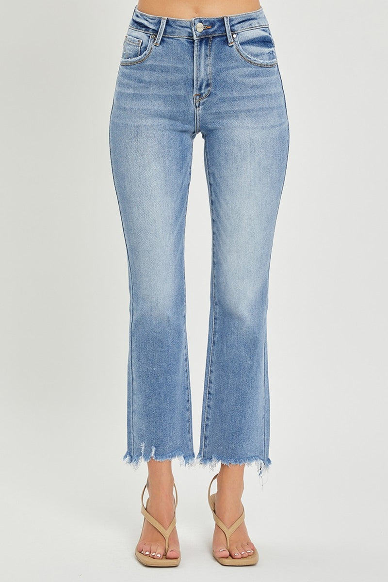 RISEN High Rise Frayed Hem Straight Jeans