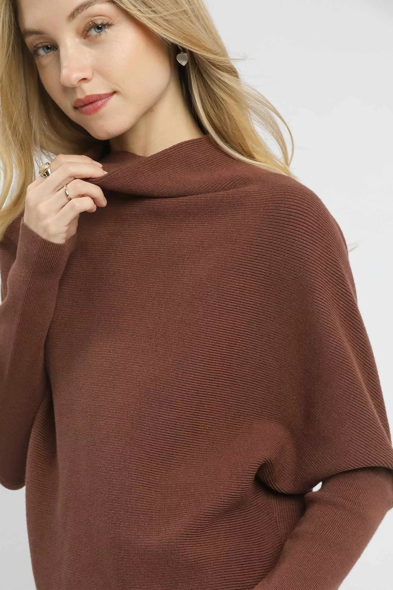 Umgee Draped Turtleneck Dolman Sweater