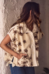 Flower Sherpa Oversized Sleeveless Vest 