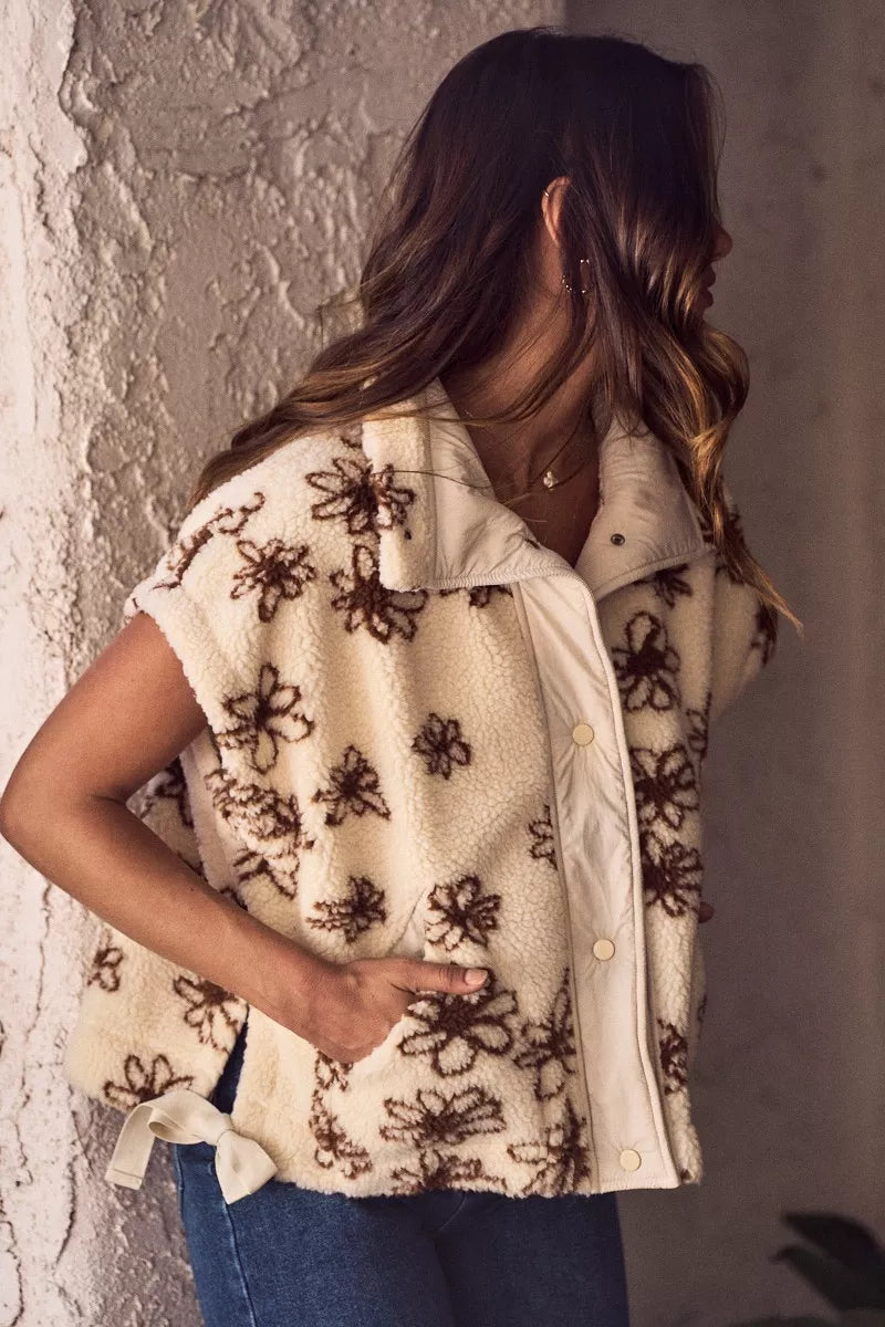 Flower Sherpa Oversized Sleeveless Vest 