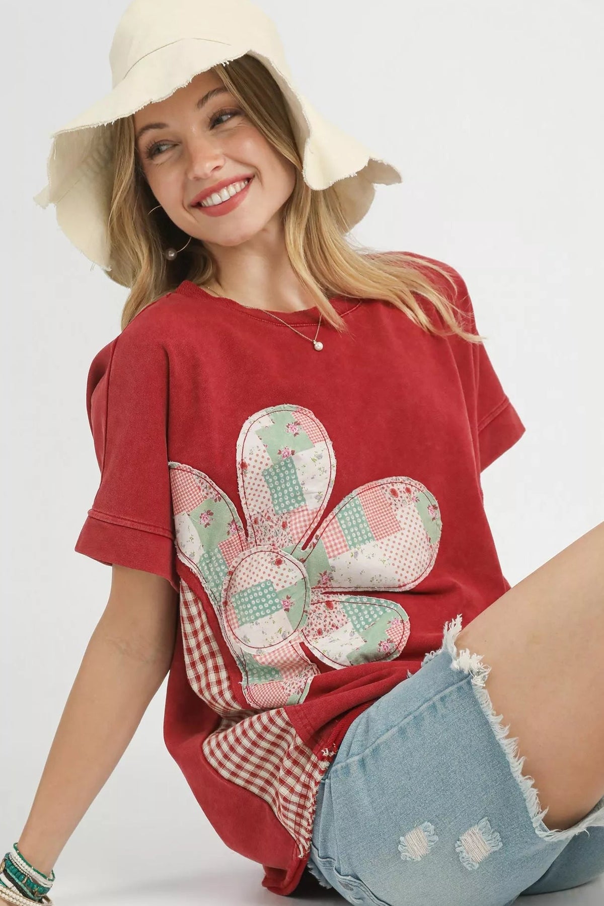 Umgee Mineral Wash Flower Patch French Terry Top