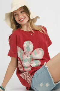 Umgee Mineral Wash Flower Patch French Terry Top