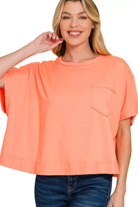 Zenana Exposed Seam Boxy Top in Coral