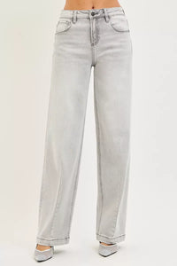 Risen High Rise Slouchy Baggy Light Grey Jeans