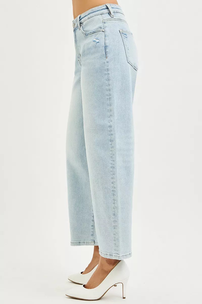 Risen High Rise Light Wash Crop Barrel Jeans