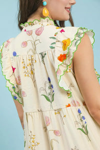 Floral Scalloped Detail Ruffle Tiered Midi Dress