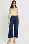 Risen High Rise Dark Wash Crop Wide Leg Jeans