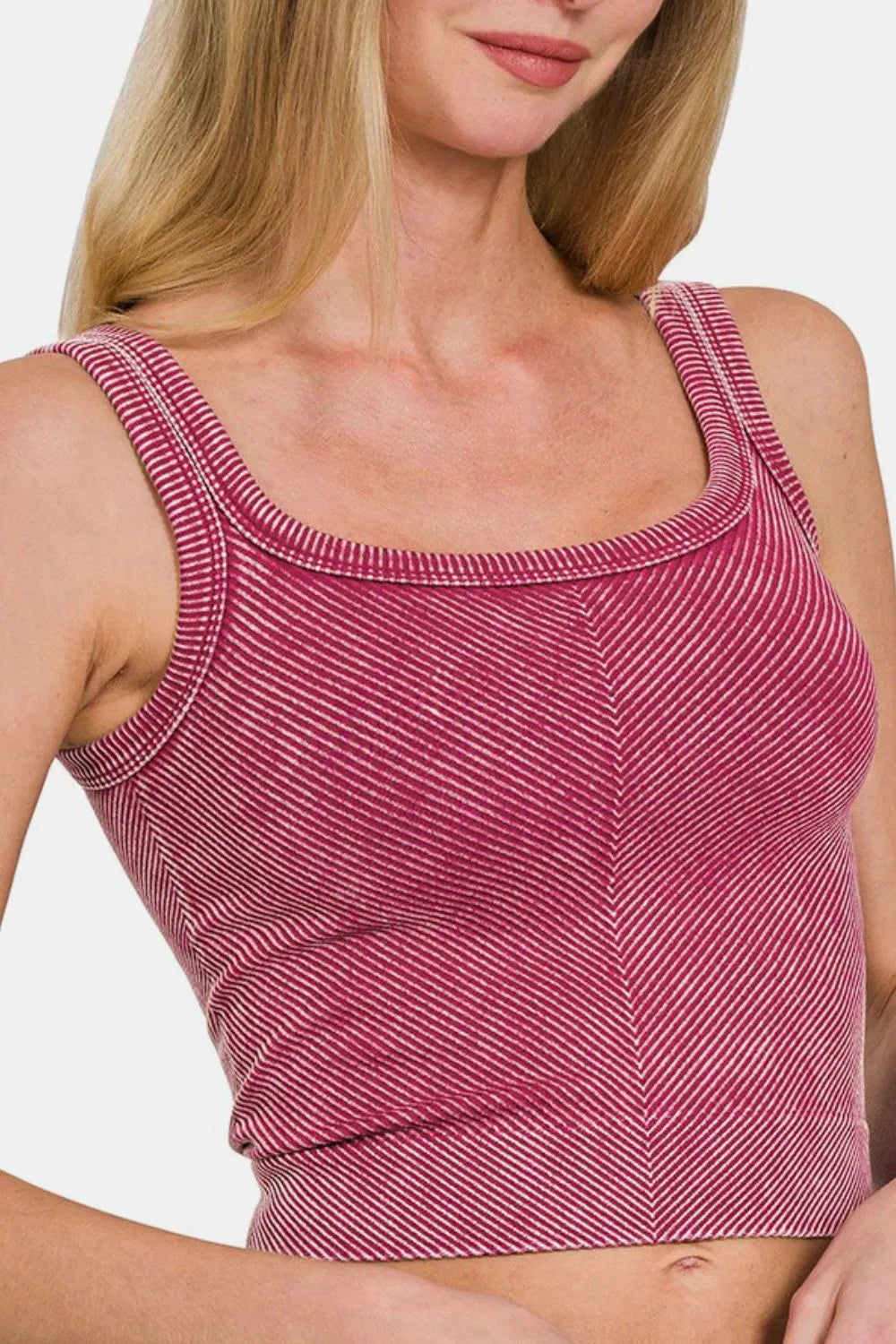 Zenana Washed Wide Strap Ribbed Tank