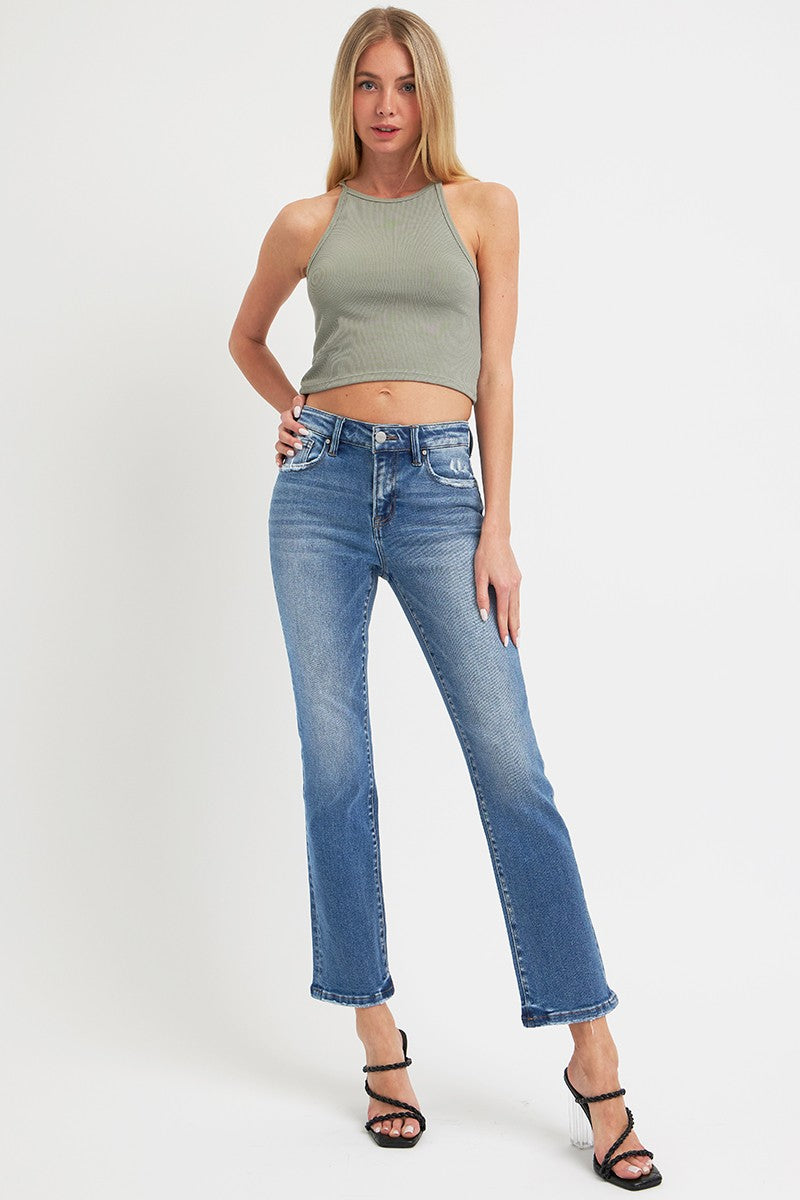 RISEN Mid Rise Ankle Straight Jeans