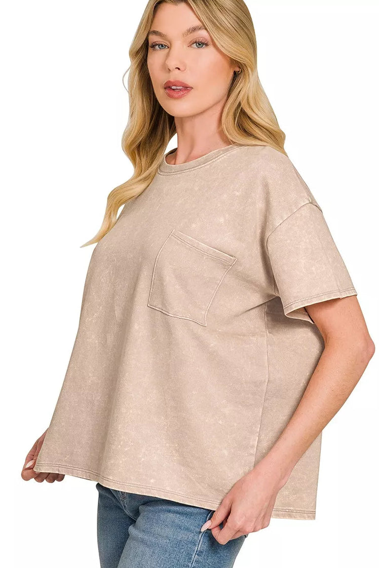 Zenana French Terry Acid Washed Relaxed Top & Shorts Set