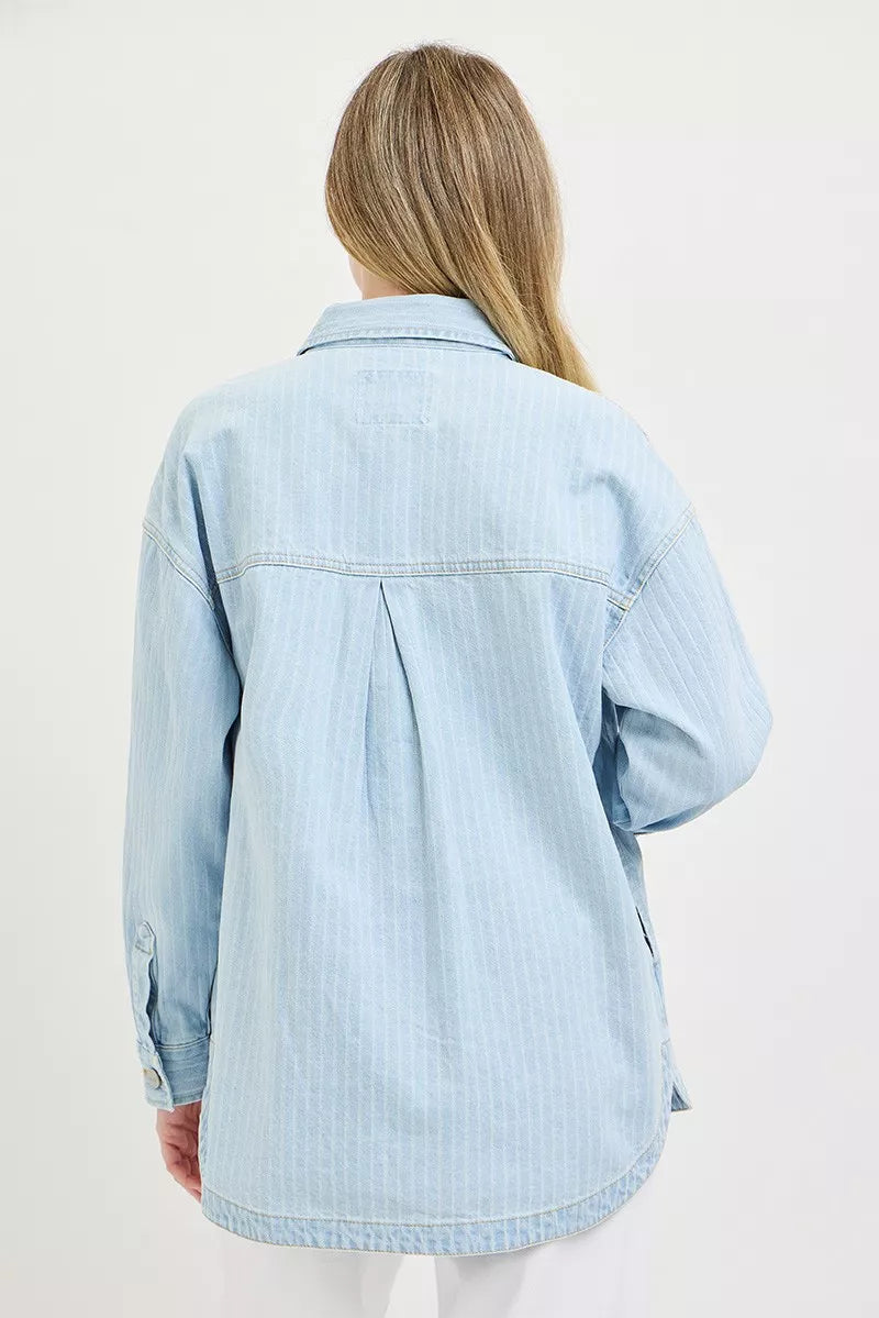 Risen Oversized Stripe Denim Shirt Jacket