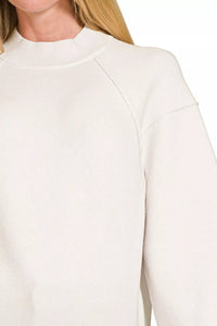 Zenana Off White Mock Neck Exposed Seam Sweater