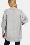 High-Low Hem Drop Shoulder Melange Sweater