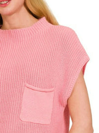 Zenana Mock Neck Short Sleeve Sweater in Dark Pink