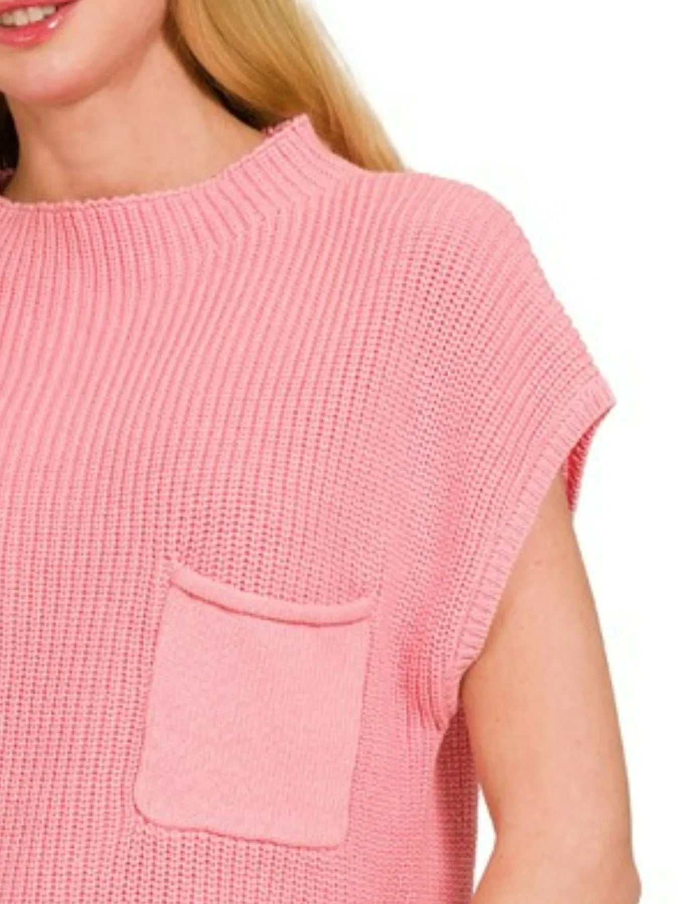 Zenana Mock Neck Short Sleeve Sweater in Dark Pink