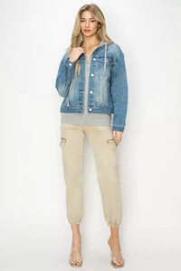 Risen Oversized Denim Jacket with Hoodie Lining