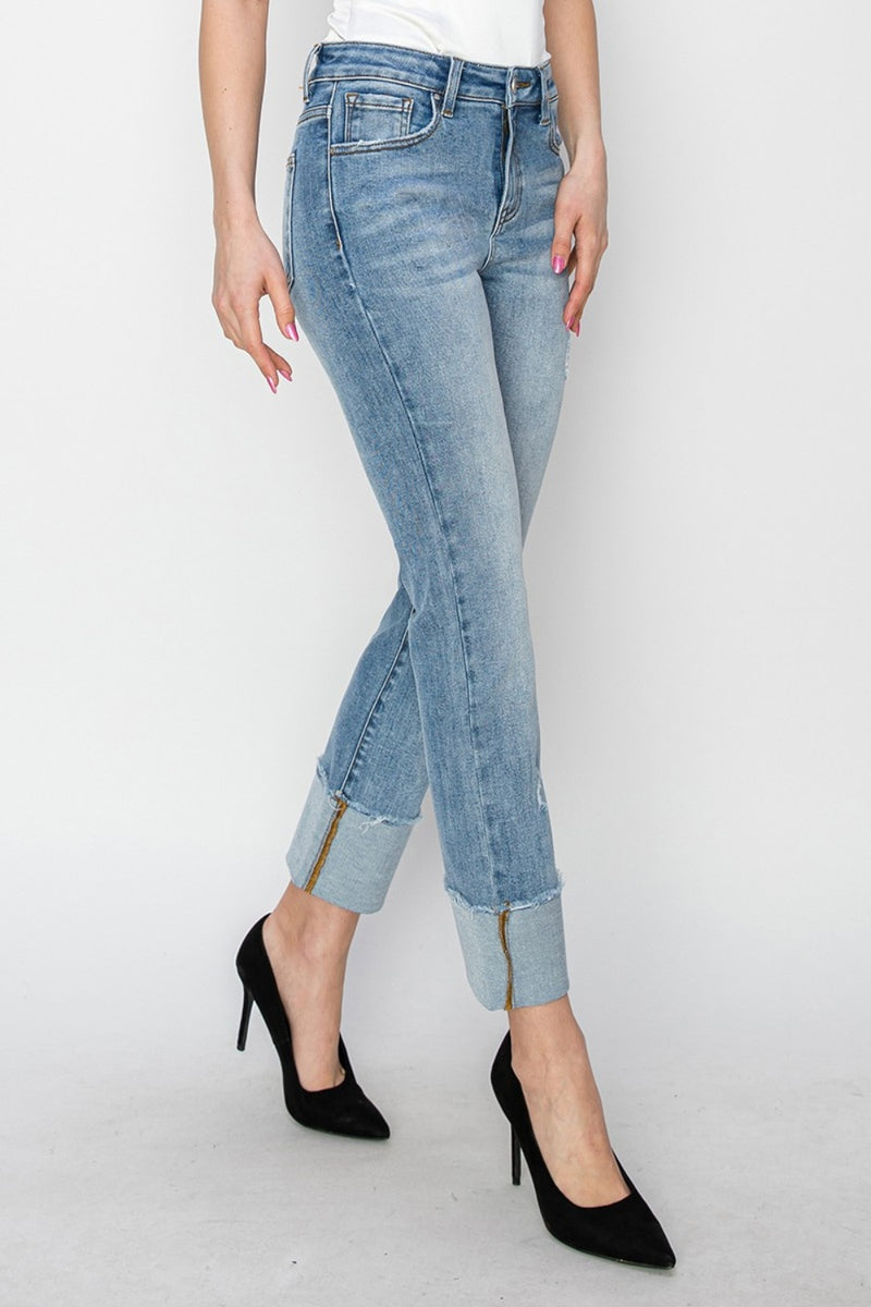 RISEN High Rise Cuffed Slim Straight Jeans