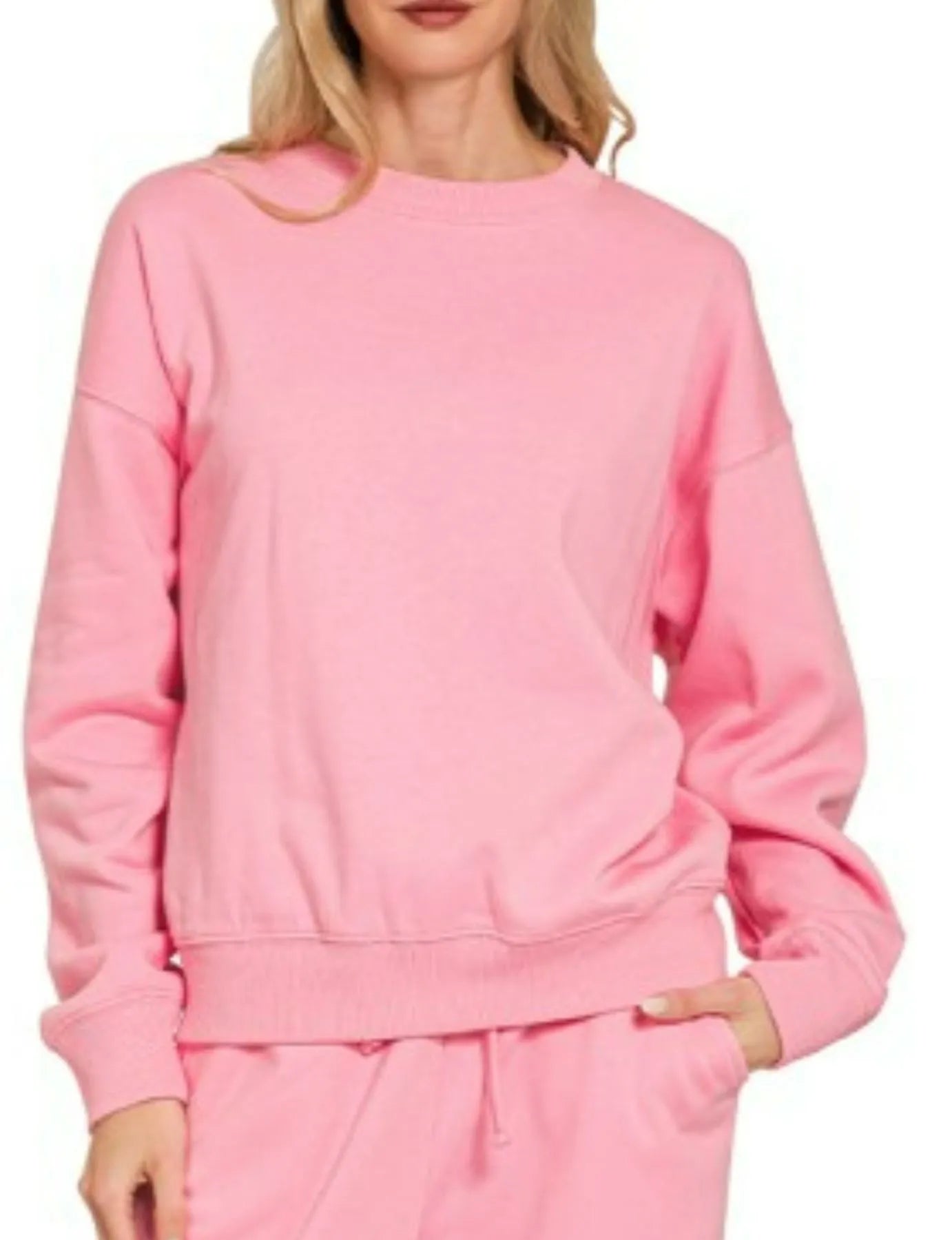 Zenana Fleece Long Sleeve Pullover and Sweatpants Set in Dark Pink
