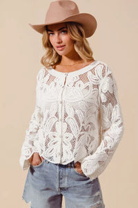 Button Front Crochet Floral Lace Cardigan