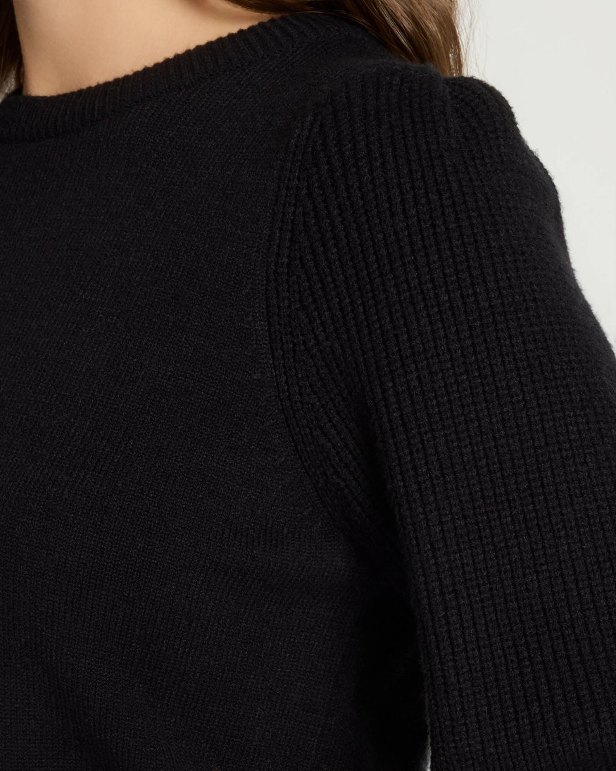 Seventy Eight and Sunny Pacific Puff Shoulder Crew Neck Sweater in Black
