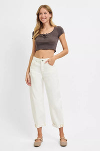 Risen High Rise Cream Barrel Cropped Jeans