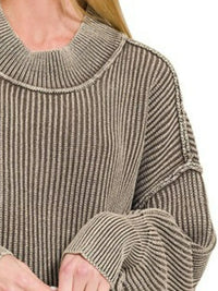 Zenana Washed Side Slit Oversized Sweater in Mocha