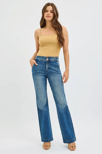 Risen High Rise Double Button Bootcut Jeans