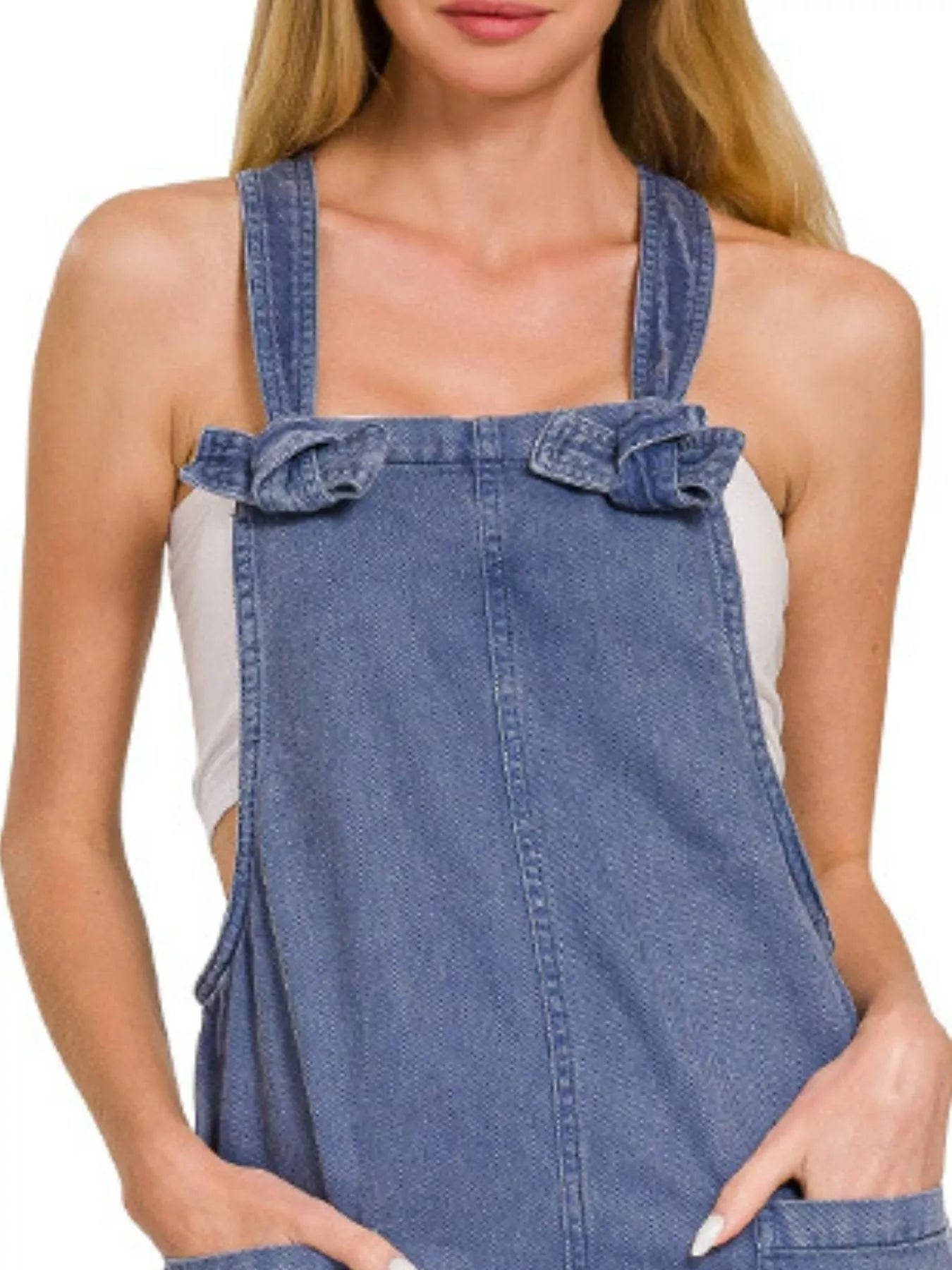 Washed Knot Strap Relaxed Fit Overalls in Blackberry