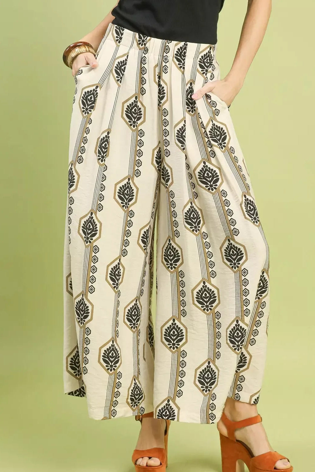 Geometric Print Wide Leg Pants