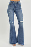 RISEN High Rise Knee Distressed Flare Jeans